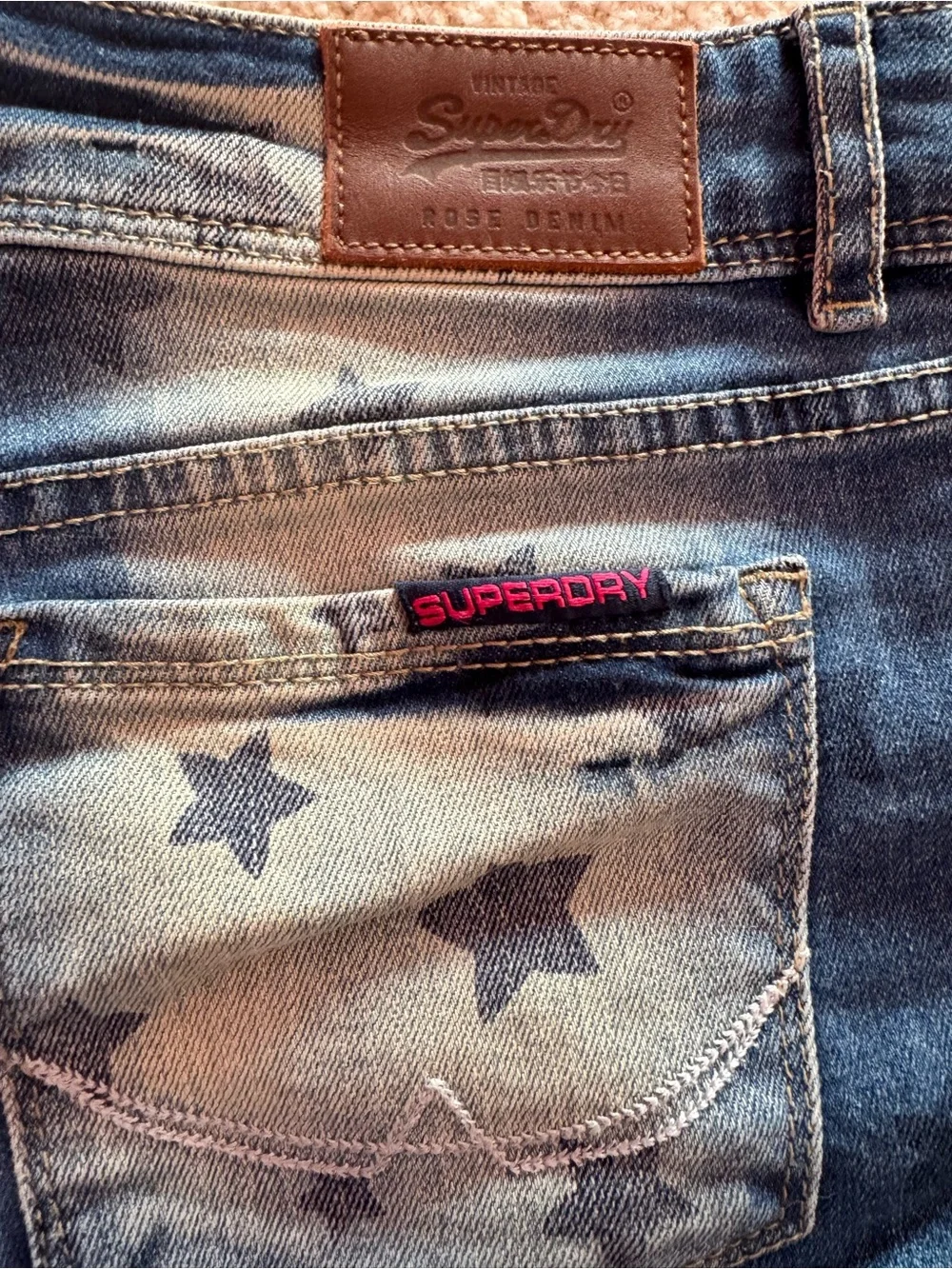 Superdry Women's Blue Distressed Denim Shorts with Orange Trim - Picture 8 of 9